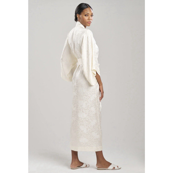 Natori Jacquard‎ Satin Womens Robe Size Medium Ivory Kimono Belted Sleepwear - Picture 8 of 16